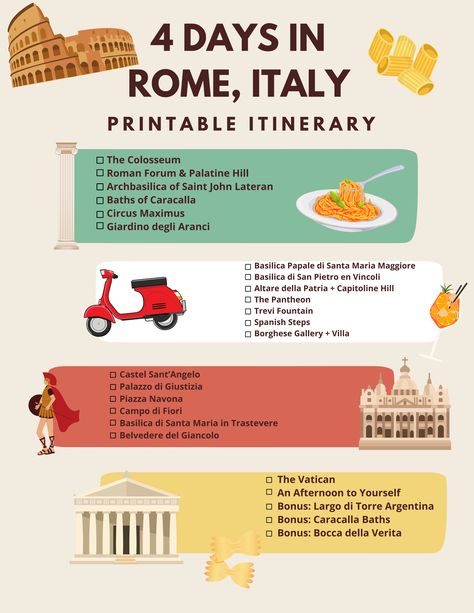 Rome To Lake Como, Rome Must Do, Rome In 4 Days, Rome Itenary 4 Days, Rome 4 Day Itinerary, 4 Days In Rome Itinerary, Rome To Do List, Rome Must See, Best Things To Do In Rome