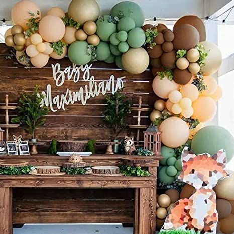 Amazon.com: TOPLLON Sage Green Brown Balloon Garland Kit 140 Pcs, Safari Woodland Balloon Arch with Sage Green Dark Brown Beige Gold Matte Balloons for Baby Shower Safari Birthday Decorations : Toys & Games Jungle Balloons, Garland Birthday, Blowing Up Balloons, Ballon Party, Deco Jungle, Boy Baby Shower Ideas, Baby Shower Woodland Theme, Green Balloon, Rainbow Balloons