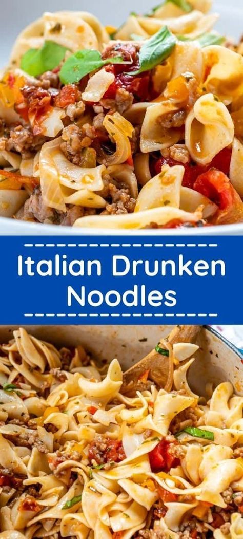 Drunken Noodle Sauce, Top Pasta Recipes, Italian Drunken Noodles, Drunken Noodles, Italian Sausage Recipes, Noodle Recipes Easy, Polish Sausage, Italian Dinner Recipes, Italian Pasta Dishes