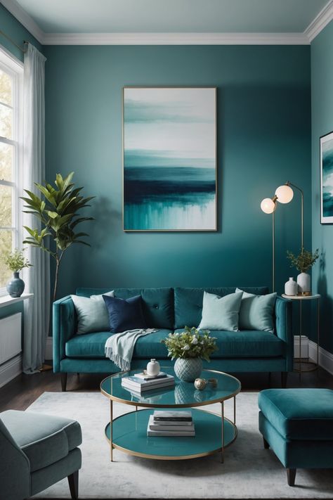 21 Modern Teal Living Room Design Ideas – The Dear Lab Deep Teal Living Room Ideas, Teal Green And Grey Living Room, Teal And Wood Living Room, Teal Modern Living Room, Teal Coloured Living Room, Dark Teal Sofa, Teal Sofa Living Room Ideas, Teal Lounge, Turquoise Couch Living Room Ideas