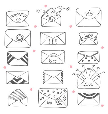 Set of hand drawn mailing envelopes communication vector 4300652 - by saenal78 on VectorStock® Envelope Doodles Hand Drawn, How To Draw An Envelope, Envelope Doodles Simple, Envelope Logo Design, Envelope Drawing Doodles, Cute Envelope Drawings, Doodle Envelope, Tattoo Envelope, Dnd Squad