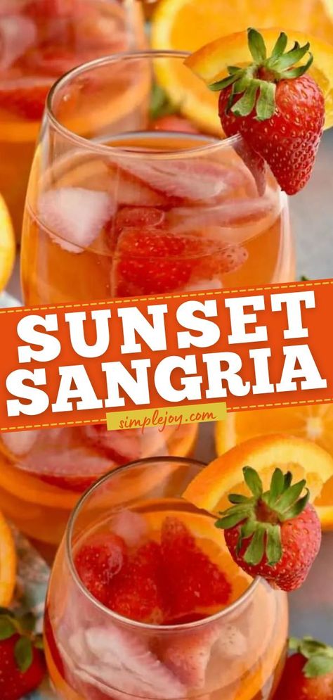 Sunset Sangria, easy 4th of july drinks, summer cocktail ideas Sangria Recipes, Alcohol Drink Recipes, Summer Sangria Recipes, Sangria Drink, Wine Cocktails, Alcohol Recipes, Summer Cocktails, Adult Drinks, Party Drinks