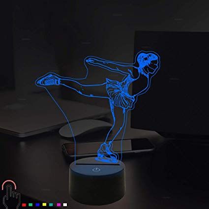 Figure Skating Room Decor, Acrylic Lamp, Bedroom Night Light, Bedside Table Lamp, Skate Girl, 3d Lamp, Ice Skate, Mermaid Gifts, 3d Illusion