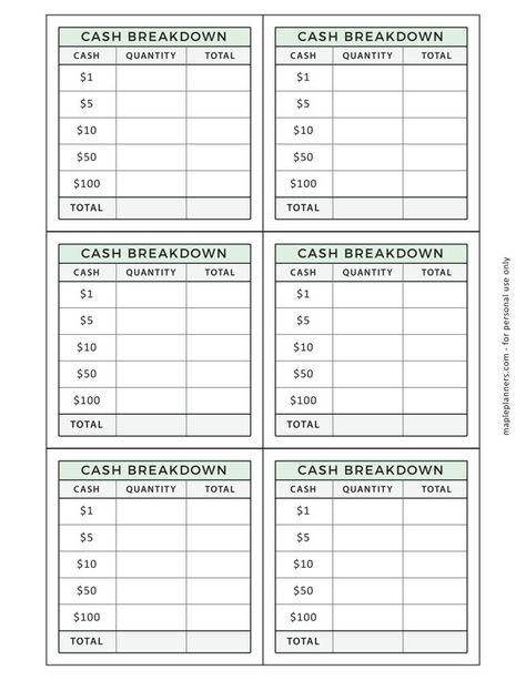 Cash Breakdown Slip Template | Cash Budgeting Price Book Template, Financial Budget Planner, Personal Budget Planner, Cash Budgeting, Calendar Activities, Saving Plan, Savings Goals, Budget Planner Template, Financially Stable