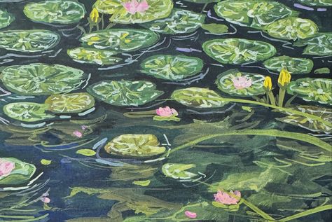 Lilypads 🪷 🌷Paint: @miyaarts HIMI gouache 🪷Paper: @archespapers hot pressed watercolour paper ❀ #gouachepainting #gouache #paintingart #painting #landscapepainting #landscapes #natureartwork #nature #lilypads Lily Pads Drawing, Lilypad Art, Lily Pad Painting, Harmony Painting, Water Lily Painting, Dreamlike Landscape, Stretched Canvas Painting, Calming Art, Art Supplies List