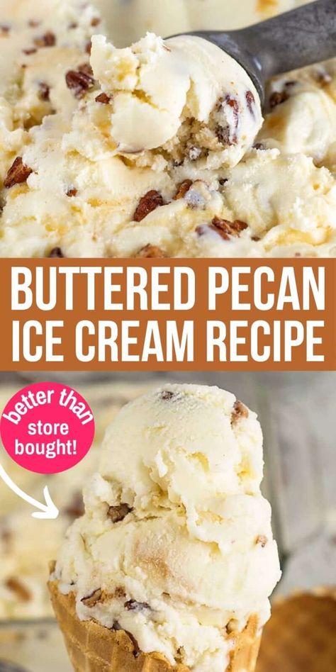 Butter Pecan Ice Cream Recipe, Cold Sweets, Homemade Ice Cream Recipes Machine, Best Homemade Ice Cream, Ice Cream Recipes Machine, Butter Pecan Ice Cream, Easy Ice Cream Recipe, Pecan Ice Cream, Sugar Recipes