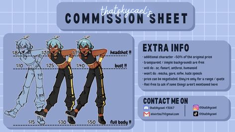 Art Commission Sheet Ideas, Art Commision Sheet, Character Commission Sheet, Commission Sheet Example, Art Commision Sheet Template, Commission Prices Sheet, Comissions Art Prices Template, Art Comissions Template, Carrd Inspo Commission