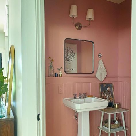 Green Family Rooms, Vintage Paint Colors, Pink Powder Room, Peach Rooms, Monochromatic Room, Pink Paint Colors, Historic Colours, Wit And Delight, Sherwin Williams Paint Colors