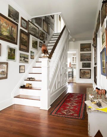 Hang your favorite #framed #art up a staircase, salon-style. Old House Before And After, Farmhouse Staircase Decor, Modern Farmhouse Staircase, Farmhouse Staircase, Farmhouse Stairs, Old Home Renovation, Staircase Decor Ideas, House Before And After, Old Home Remodel