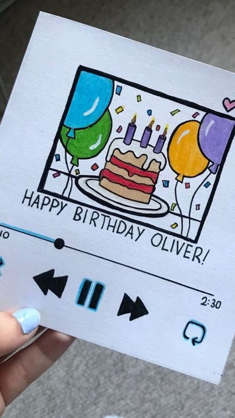 Music Theme Birthday, Hadiah Diy, Happy Birthday Cards Diy, Penanda Buku, Creative Birthday Cards, Cool Birthday Cards, Birthday Card Drawing, Diy Birthday Gifts For Friends, Birthday Card Craft