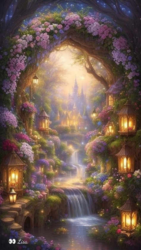 Fantasy Fairy Kingdom, Fairy Scenery Aesthetic, Whimsical Fairy Aesthetic, Fairy Kingdom Aesthetic, Fairy World Aesthetic, Fairy Garden Background, Fairytale Core, Fairy Waterfall, Fairy City