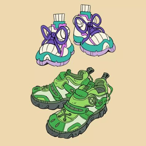 Chunky Sneakers Drawing, Chunky Shoes Reference, Big Shoes Character Design, Chunky Shoes Drawing Reference, How To Draw Chunky Shoes, Chunky Shoes Drawing, Big Shoes Drawing, Cartoon Shoes Drawing, Chibi Shoes