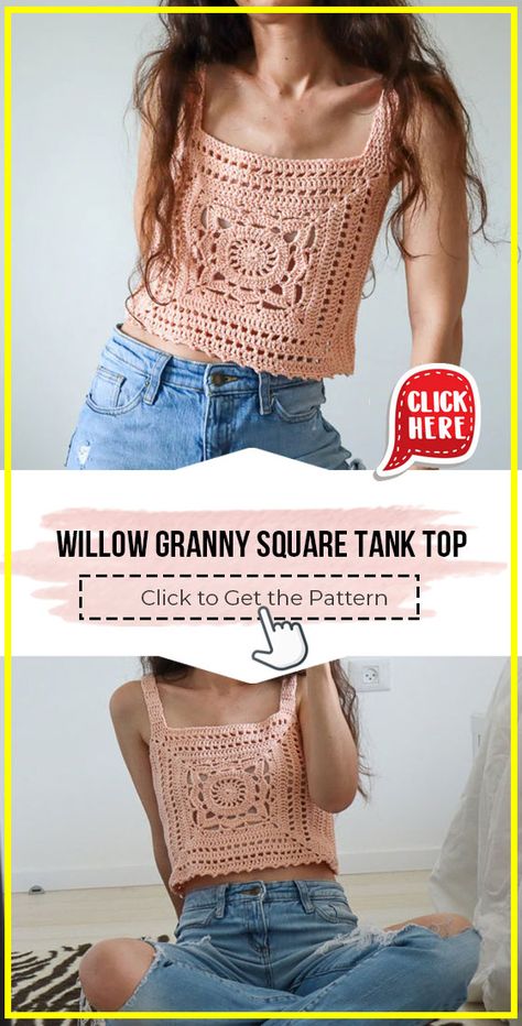 Willow Granny Square, Granny Square Tank Top, Granny Square Tank, Crochet Crop Top Pattern Free, Square Tank Top, Crochet Tank Top Free, Crochet Tank Tops, Crochet Boho Top, Crochet Aesthetic