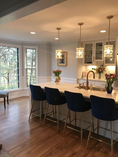 Royal Blue Bar Stools, Chair For Island Kitchen, Blue Barstools In Kitchen, Blue Bar Stools Kitchen Island, Navy Bar Stools, Blue Kitchen Stools, Navy Blue Bar Stools, Velvet Bar Stools Kitchen, Blue Velvet Bar Stools