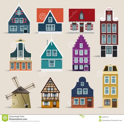 Dutch houses Dutch Houses, Dutch Bros Drinks, Holland House, Collection Illustration, Amsterdam Houses, Dutch House, Building Illustration, House Illustration, House Quilts