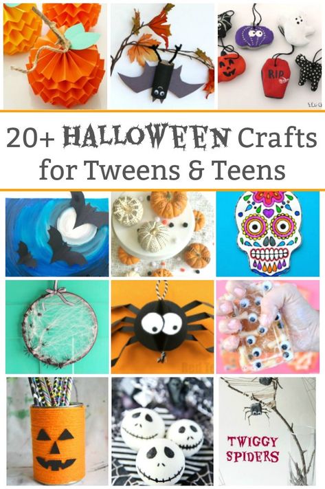 A creative collection of cool Halloween crafts for tweens and teens to make. All the pumpkins, spiders, bats and ghost crafts you can handle. #halloweencraftsfortweenstomake #halloweencraftdecorations #halloweenDIYcrafts #halloweencraftsforkidseasy #halloweencrafts #tweencrafts #teencrafts #craftsfortweens #craftsforteens Cool Halloween Crafts, Mason Jar Halloween Crafts, Halloween Diy Paper, Halloween Craft Kits, Halloween Art Projects, Ghost Crafts, Teen Halloween, Halloween Arts And Crafts, Fun Halloween Crafts