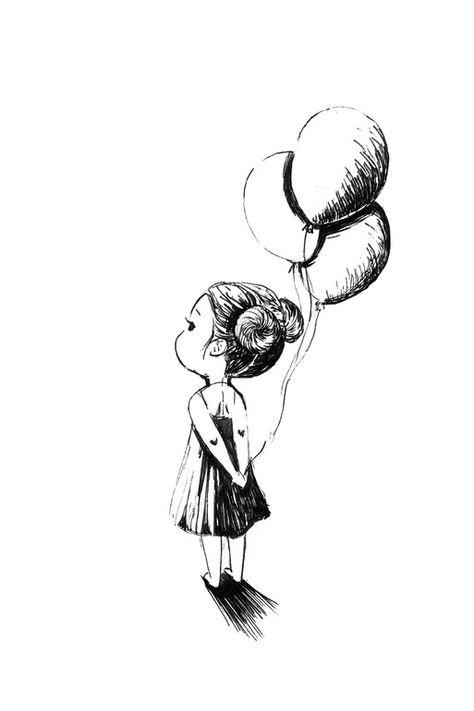 Saatchi Online Artist: Indrė Bankauskaitė; Pen and Ink, Drawing "Balloons" wow! Drawn with a pen!!! Croquis, How To Draw Balloons, Logo Elements, Couple Drawing, Its A Girl Balloons, 흑백 그림, Seni Cat Air, Girl Sketch, Ink Pen Drawings