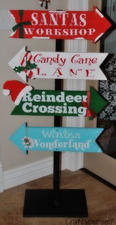 Arrow Signs on Pinterest Wood Connection, Elf Christmas Decorations, Find Santa, Santa Cam, Candy Cane Lane, Christmas Memes, Santa's Workshop, Christmas Porch Decor, Office Christmas Decorations