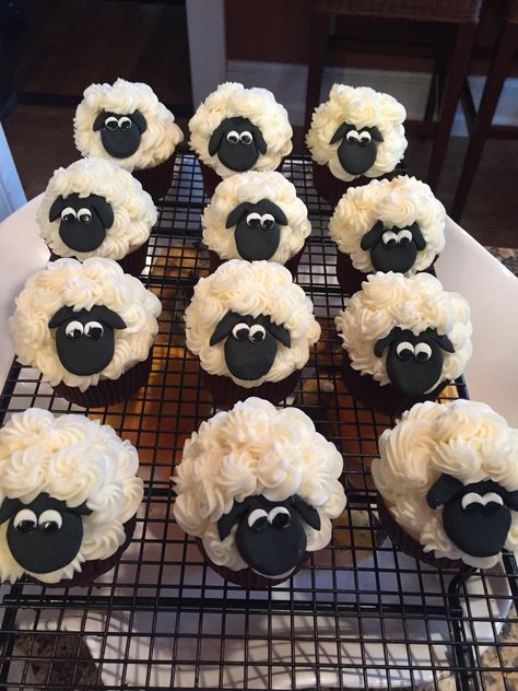 Easy Sheep Cupcakes, Lamb Cupcakes Sheep, Sheep Cupcake Cake, Sheep Cupcakes Ideas, Goat Cupcakes, Sheep Cake Ideas, Cow Cupcakes Ideas, Cute Animal Cupcakes, Black And White Desserts