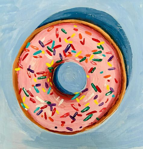 Doughnut Painting, Doughnut Art, Donut Painting, Donut Illustration, Donut Images, Thick Painting, Pop Art Food, Circular Canvas, Donut Art