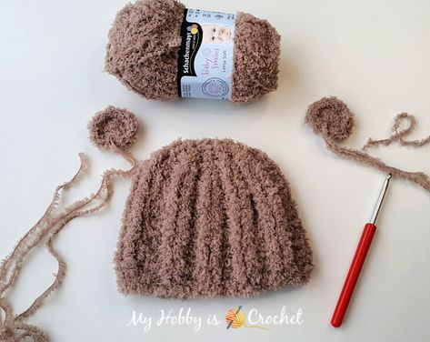 My Hobby Is Crochet: "Fluffy Bear" Baby Hat - Free Crochet Pattern Fluffy Beanie Crochet, Crochet Fuzzy Hat, Fluffy Crochet Hat, Crochet Baby Hats Free Pattern, Crochet Fluffy, Crochet Baby Cap, Fluffy Bear, Crochet Baby Hat, Crochet Baby Beanie