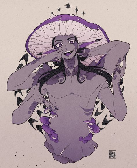 Mushroom Dryad, Mushroom Oc Drawing, Skull Character Art, Dnd Mushroom, Mushroom Character Design, Mushroom Human, Mushroom Oc, Mushroom Characters, Mushroom Person