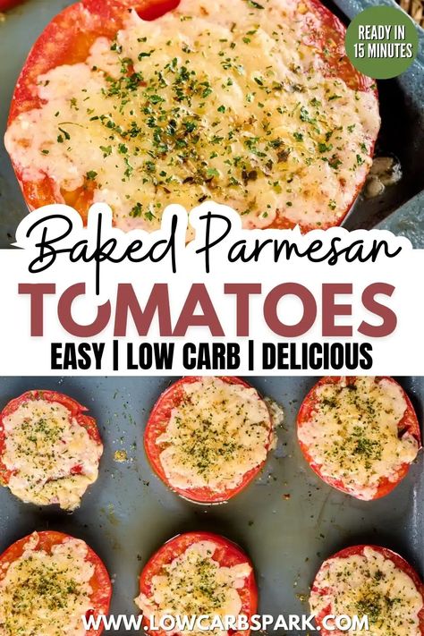 Parmesan Tomatoes, Baked Parmesan Tomatoes, Salad Recipes Low Carb, Tomatoes Recipe, Crispy Cheese, Baked Tomatoes, Low Carb Salad, Vegan Side Dishes, Summer Dining