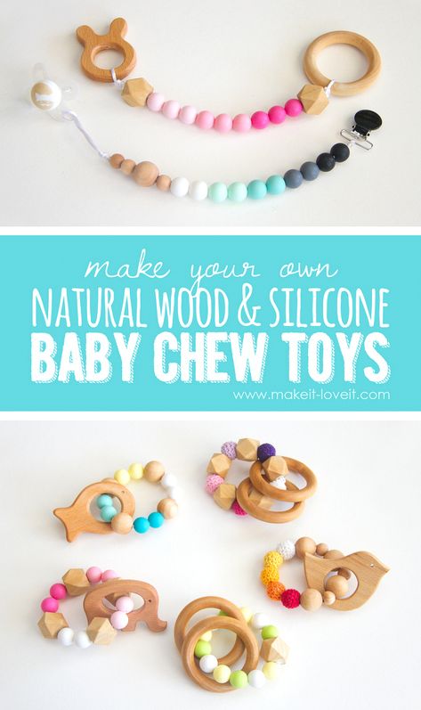 How to make Natural Wood & Silicone Baby Chew Toys | via www.makeit-loveit.com Diy Teething Toys, Stretchy Car Seat Cover, Wood Toys Diy, Baby Chew Toys, Wood Baby Toys, Natural Wood Toys, Diy Teething, Desain Pantry, Teething Beads