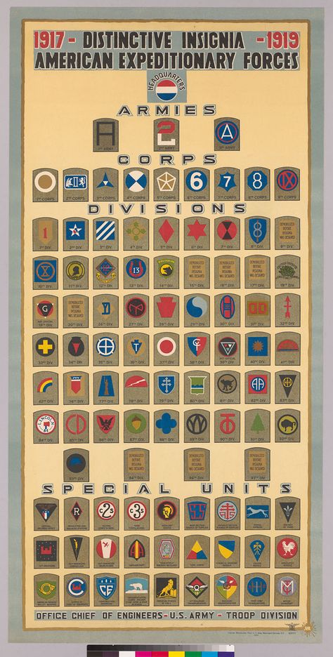 Military | WWI | American Expeditionary Forces US Unit Insignias Us Army Patches, Army Divisions, Army Ranks, Military Ranks, Army Patches, Military Insignia, Military Medals, Military Units, Military Patch