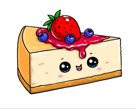 Drawing by Draw So Cute #cute #kawaii #chibi #cartoon #food #dessert #cheesecake #strawberry #blueberry #drawing #DrawSoCute Doodles Kawaii, Draw So Cute, Kawaii Girl Drawings, Kawaii Sweets, Desserts Drawing, Food Kawaii, Cake Drawing, Food Drawings, Arte Do Kawaii