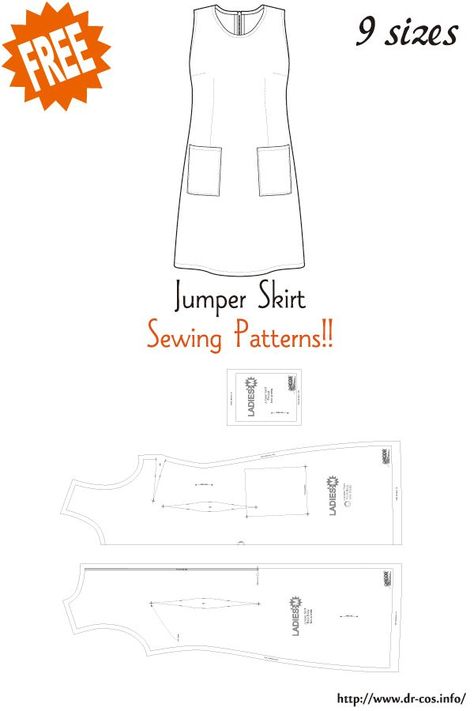 Beginner Sewing Projects Learning, Diy Jumper, Jumper Dress Pattern, Patterns Skirt, Men Pants Pattern, Sewing Patterns Skirt, Sewing Patterns Free Women, Japanese Sewing Patterns, Skirt Patterns