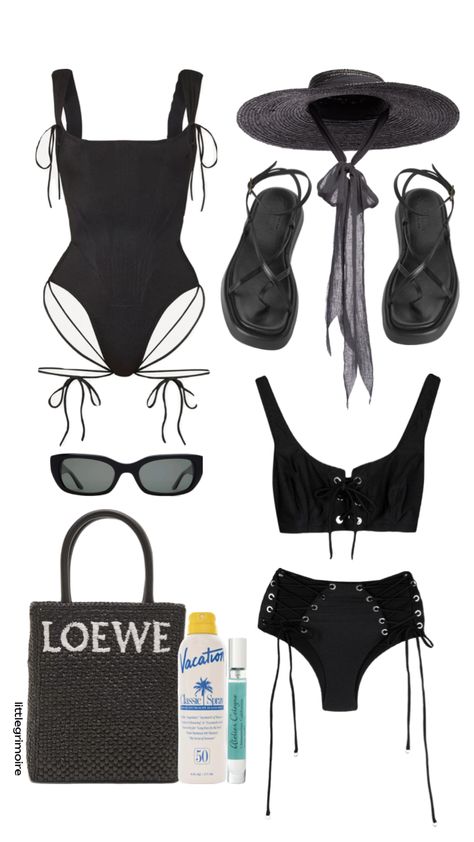 #outfitinspo goth beach day 🕷️ Goth Beach, Surfer Outfit, Outfit Ideas For Summer, Vacation Outfit Ideas, Swimsuit Inspo, Summer Goth, Cute Goth, Honeymoon Outfits, Summer Beach Outfit