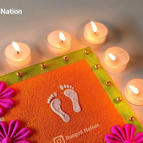 Rangoli nation on Instagram: "Easy Rangoli's for Mahalaxmi 😍🙏🏻😊
Please Like ❤️
Follow @rangoli_nation 
#easyrangoli #rangoliart #rangoli #mahalakshmi #mahalaxmi #gauriganpati" Simple Rangoli, Rangoli Designs, On Instagram, Instagram, Design