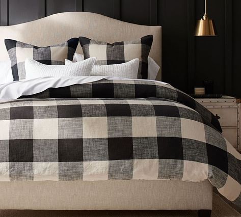 Charcoal Bryce Buffalo Check Patterned Duvet Cover & Sham | Pottery Barn Buffalo Check Bedding, Ruffle Duvet Cover, Duvet Cover Full, Barn Living, Duvet Cover King, Bronze Art, Patterned Bedding, Organic Cotton Duvet Cover, Reversible Duvet Covers