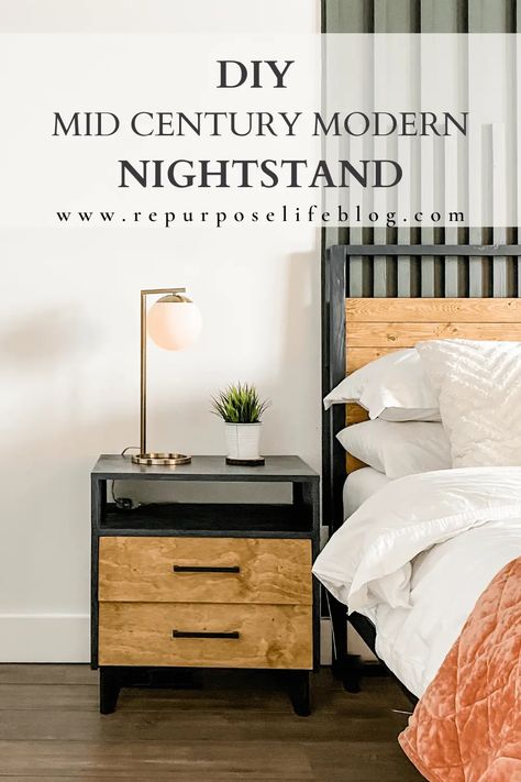 Build this DIY MCM Nightstand. Easy to follow, step-by-step tutorial. Lots of storage space and super sturdy. Looks great in any bedroom. Mcm Nightstand, Nightstand Diy, Diy Mid Century Modern, Nightstand Design, Diy Mid Century, Mid Century Modern Nightstand, Mid Century Nightstand, Modern Nightstand, Drawer Fronts