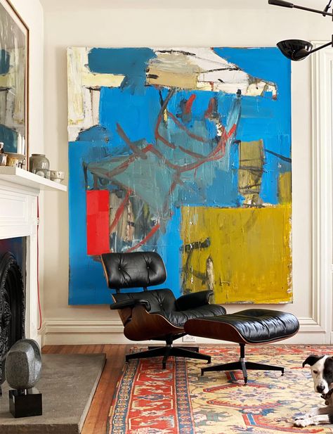 Abstract Art Inspiration, Tableau Art, Hand Painted Walls, Big Art, A Living Room, Large Painting, A Chair, 인테리어 디자인, Wall Art Painting