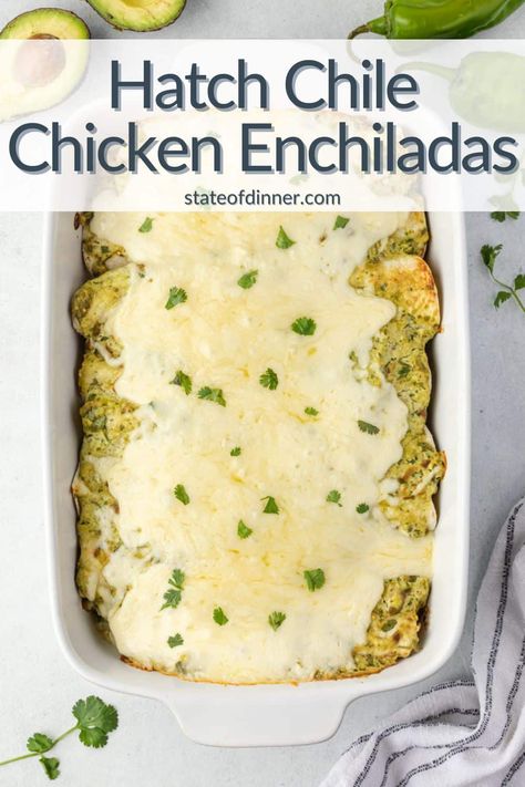 Green Hatch Chili Enchiladas, Nm Green Chile Chicken Enchiladas, Hatch Chicken Enchiladas, Hatched Green Chili Recipes, Hatch Chili Chicken Enchiladas, New Mexico Green Chile Chicken Enchiladas, Hatch Green Chili Enchiladas, Chuys Deluxe Chicken Enchiladas, Hatch Chile Enchiladas