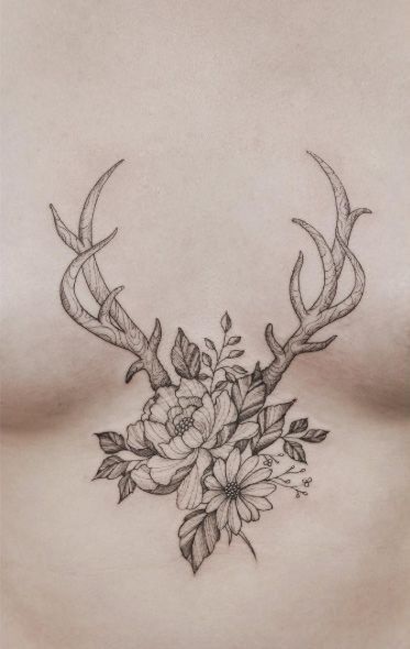 #Antlers #flowers #chest Hirsch Tattoo Frau, Antler Tattoos, Antler Tattoo, Stomach Tattoos Women, Marquesan Tattoos, Tattoo Forearm, Deer Tattoo, Tattoos Skull, Stomach Tattoos