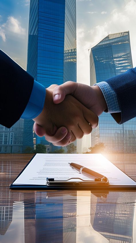 "Corporate #HandshakeAgreement: Two professionals shaking hands over a signed contract atop a sleek table with urban backdrop. #businessdeal #signingcontract #urbanoffice #professionalpartnership #contractagreement #aiimage #corporatevisual #stockcake ⬇️ Download and 📝 Prompt 👉 https://stockcake.com/i/corporate-handshake-agreement_220546_41134" Handshake Aesthetic, Contract Signing, Sleek Table, Urban Office, Shaking Hands, Signed Contract, Glass Building, Contract Agreement, Christian Pictures