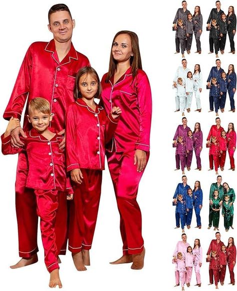 SPANBILTSilk Satin Christmas Pajamas for Family Solid Silk Sleepwear Matching Xmas Pjs for Couples Nightwear Loungewear #affiliate Matching Sleepwear, Christmas Pajamas For Family, Matching Family Christmas Pjs, Family Matching Pjs, Pijamas Women, Holiday Pjs, Family Pajama Sets, Boys Uniforms, Boys Sleepwear