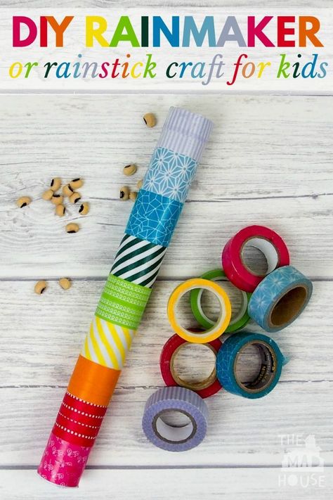 DIY Rainmaker or rainstick craft for kids. This is a super simple craft and musical instrument activity for children. Traditionally made from dried cacti, this simple DIY rainstick has the same sound and is also a perfect rainbow craft too #artsandcrafts #rainbowcrafts #diy #craftingwithkids #rainbowkids #rainmaker Rainstick Craft For Kids, Rainstick Craft, Cardboard Tube Crafts, Instrument Craft, Rainbow Craft, Easy Toddler Crafts, Diy Instruments, Decorative Crafts, Music Crafts