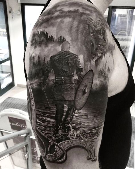 Ragnar Lothbrok Tattoo, Bjorn Vikings, Celtic Sleeve Tattoos, Viking Tattoo Sleeve, Vikings Tattoo, Girl Arm Tattoos, Viking Art, Ragnar Lothbrok