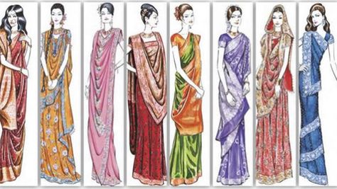 There are more than 80 recorded ways to wear a sari. The most common style is for the sari to be wrapped around the waist, with the loose end of the drape to be worn over the shoulder, baring the m… Sari Draping Styles, Saree Draping Styles, Saree Draping, Draping Fashion, Indian Inspired, Elegant Saree, Traditional Sarees, India Fashion, Saree Styles