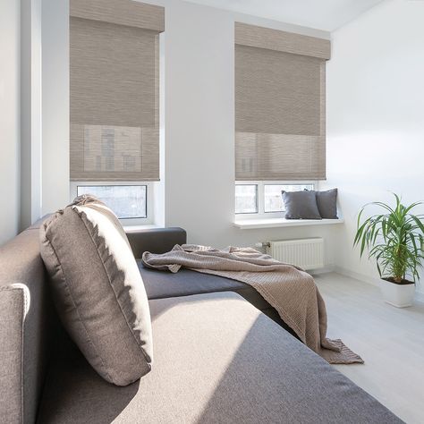 Veneta Designer Dual Roller ShadesOperate two roller shades on one window, with one shade in front and one behind it. Choose two fabric opacities: light filtering, solar, and room darkening, for the ultimate light control. Control the two shades independently with one convenient lift type: cordless or continuous cord loop. Child Safety Information: This product comes with a cordless option to eliminate the risks of cord entanglements with children and pets. Warranty: With the assurance of the Limited Lifetime Warranty, you can trust that this product will last and provide added value and beauty to your home. SureFit LogoSurefit™ GuaranteeWith SureFit™, a Blinds. com exclusive, we make sure you have complete peace measuring for any product we offer. If you made a mistake measuring your blin Blackout Blinds Living Room, Dual Roller Blinds Living Rooms, Best Window Blinds, Veri Shades Blinds, Blinds And Shades For Windows, Curtain Roller Blinds, Blinds For Black Window Frames, Blinds For Bedroom Windows Ideas, Double Blinds For Windows