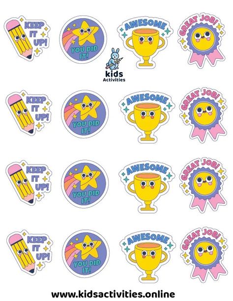 Reward For Students, Kids Stickers Printable, Class Reward Ideas, Great Job Stickers, Good Job Sticker, Unicorn Pictures To Color, Stickers For Students, Kindergarten Names, Stickers For School