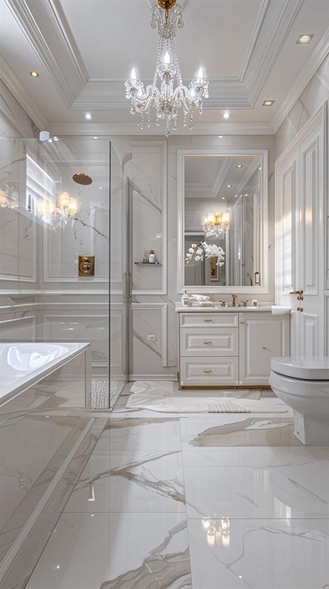 53+ Elegant Master Bathroom Ideas - DecorWithEva Amazing Bathrooms Master Baths, High Ceiling Bathroom, Dark Master Bath, High End Bathroom, Dark Bathrooms, Sophisticated Bathroom, Wall Panels Bedroom, Bathroom Design Trends, Dream Kitchens Design