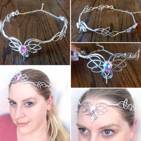 Elven Wire Crowns, Circlets and Ear Cuffs by RefreshingDesigns - The Beading Gem's Journal Wire Crown Tutorial, Wire Wrap Tiara Tutorial, Wire Elf Ears Diy Tutorials, Diy Wire Crown, Wire Wrapped Tiara, Diy Crystal Crown, Diy Elven Circlet, Elf Crown Wire, Wire Circlet