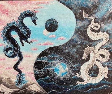 Yin And Yang Art Design, Dragon Yin Yang, Yin Yang Dragon, Inner Earth, Dragon Painting, Dragon Ideas, Yin Yang Art, Spiritual Paintings, Frog Pictures