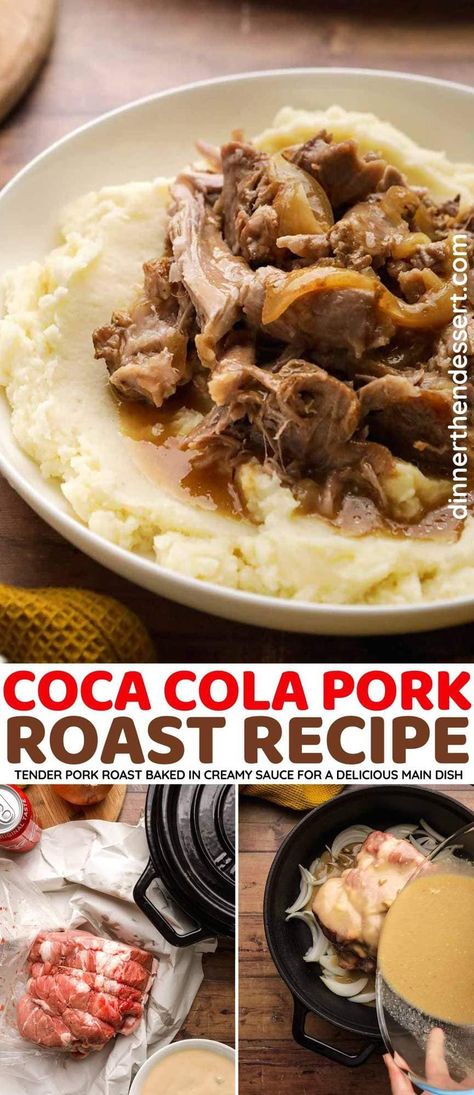 Coca-Cola Pork Roast is an easy recipe flavored with coke and baked in a creamy sauce. Cooked low and slow in the oven to tender perfection. Coke Pork Roast Slow Cooker, Coca Cola Pork Loin, Pork Loin Recipes Slow Cooker, Pork Leg Roast, Pork Roast Crock Pot Recipes, Slow Cooker Pork Shoulder, Pork Roast Recipe, Cooking Pork Roast, Crockpot Pork Loin