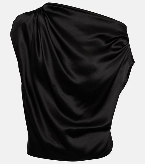 Draped one-shoulder silk top in black - The Sei | Mytheresa Silk Top Designs, Silk Top Outfit, Outing Outfit, Big Box Braids Hairstyles, Silk Clothes, Mode Hippie, Professional Wardrobe, Club Tops, Custom Dresses